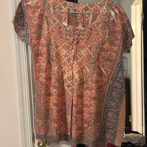 One World Women Cardigan XL coral Geometric Short Sleeve Layer Topper - Picture 1 of 4